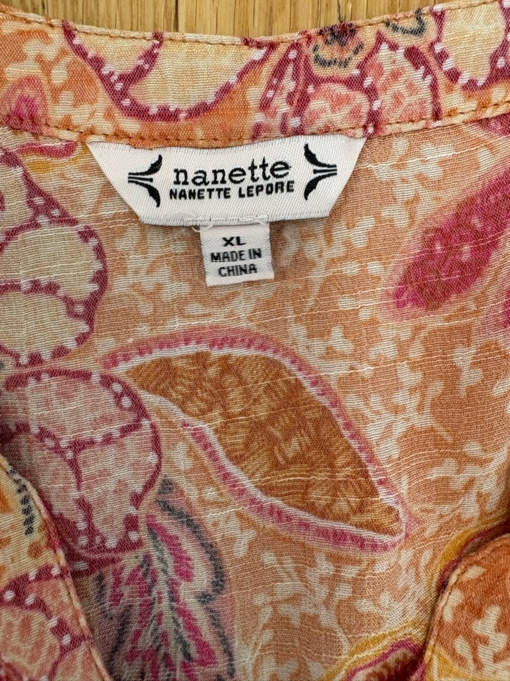 Nanette Lepore Boho Floral Flutter Sleeve V-Neck Blouse XL Orange Pink Eyelet - Picture 5 of 9
